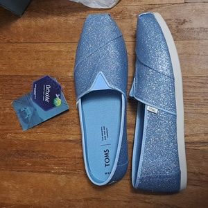 TOMS Classic Light Blue Glitter Shoes